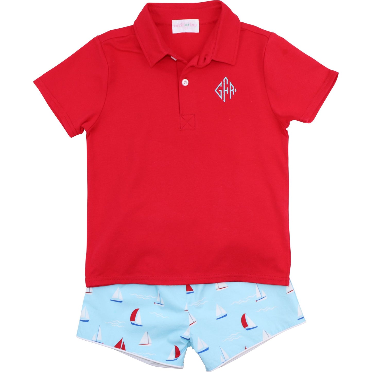 Blue Sailboat Polo Short Set