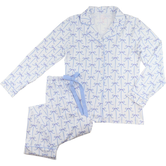 Women's Blue Bow Knit Pajamas