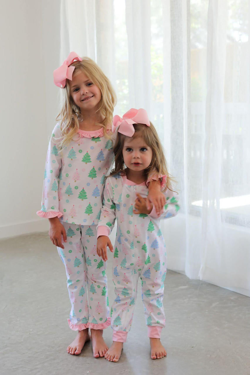Pastel Knit Christmas Tree Zipper Pajamas - Shipping Mid October  Monogram