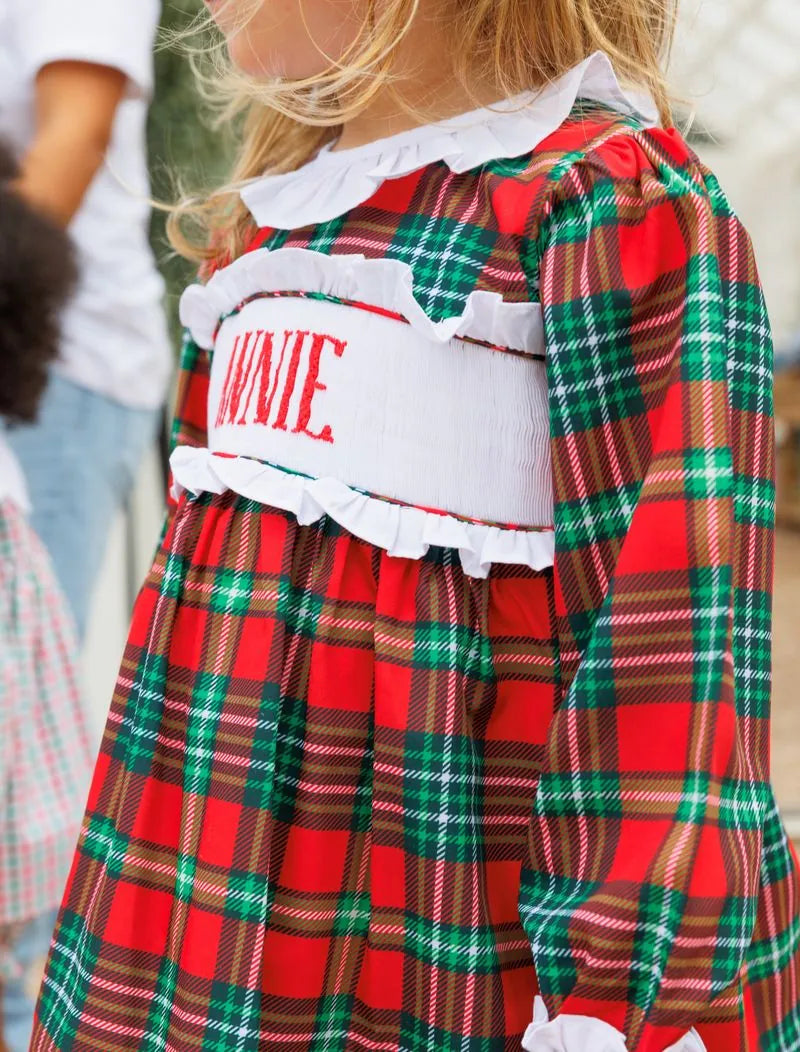 girls smocked plaid dress christmas Red and Green Custom Long Bubble Size 6M Color_Nude Floral 12 9.75in Size:US Women's 5.5 Womens Halloween Dresses |