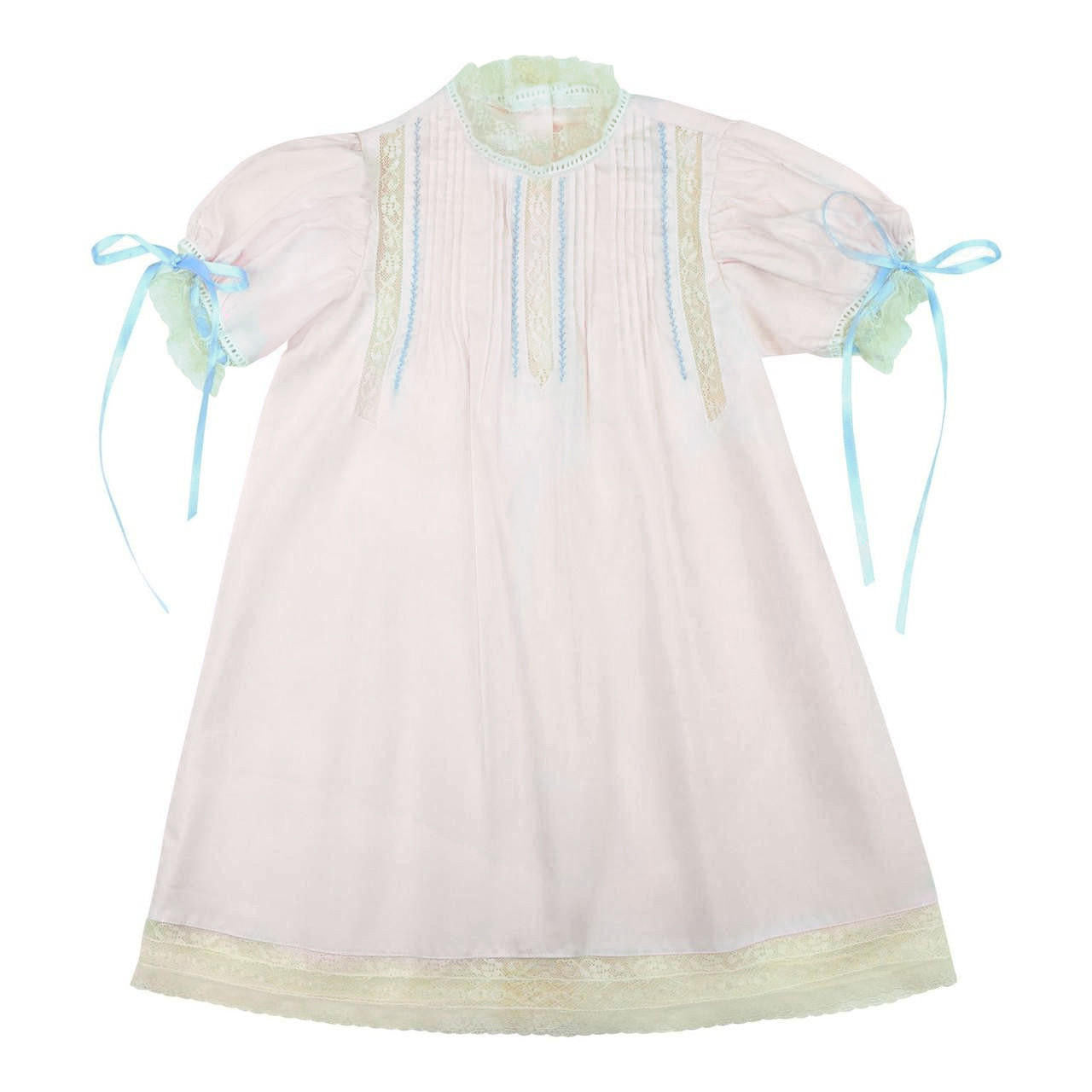 Pink And Blue Satin Vintage Lace Dress  Smocked Threads