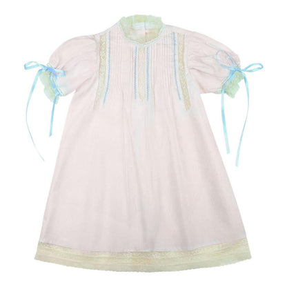 Pink And Blue Satin Vintage Lace Dress  Smocked Threads