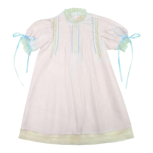 Pink And Blue Satin Vintage Lace Dress  Smocked Threads