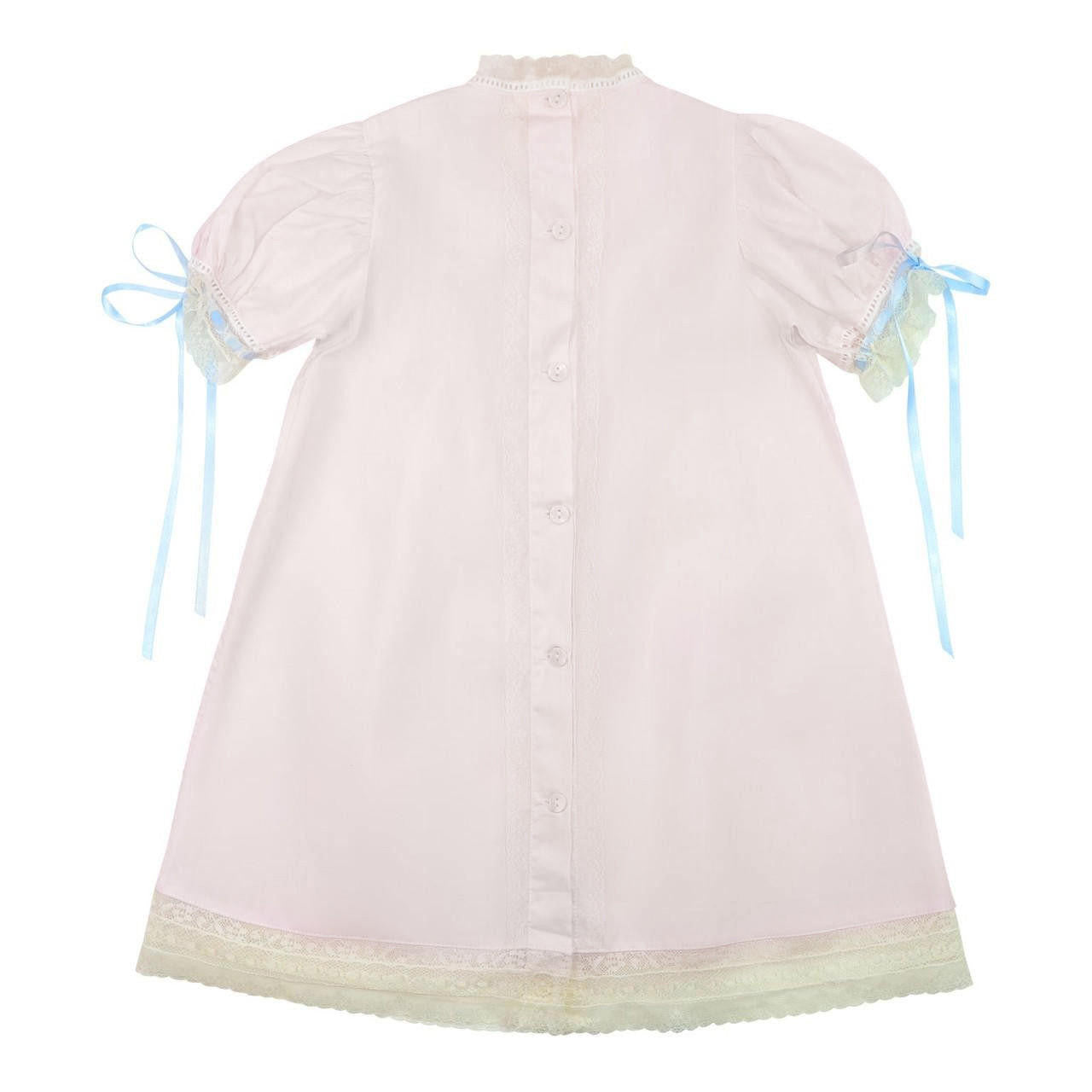 Pink And Blue Satin Vintage Lace Dress  Smocked Threads