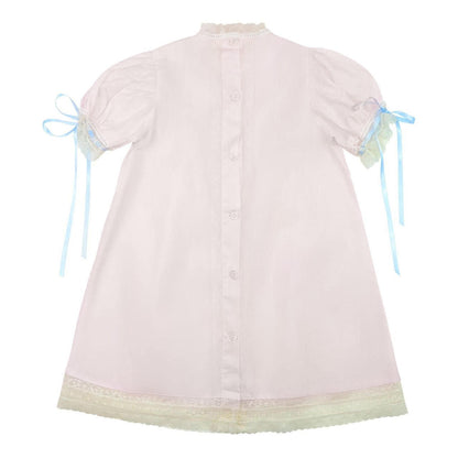 Pink And Blue Satin Vintage Lace Dress  Smocked Threads