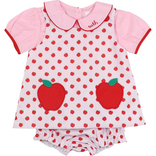 Pink And Red Apple Diaper Set   Monogram