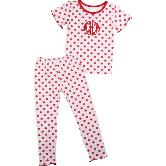 Pink And Red Knit Apple Pajamas   Monogram