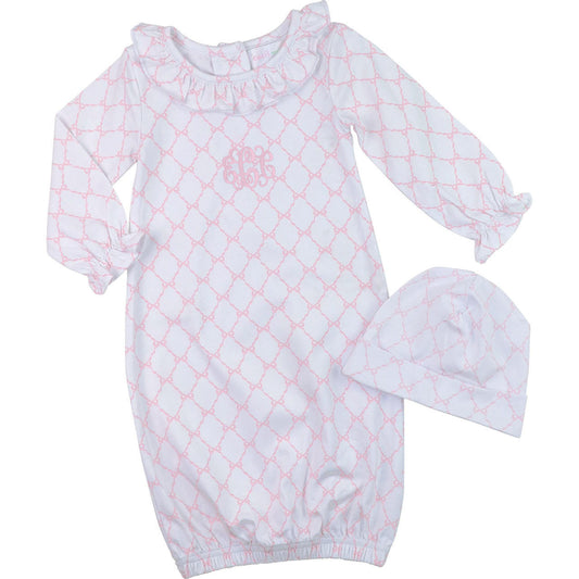 Pink Bow Trellis Baby Gown And Beanie2