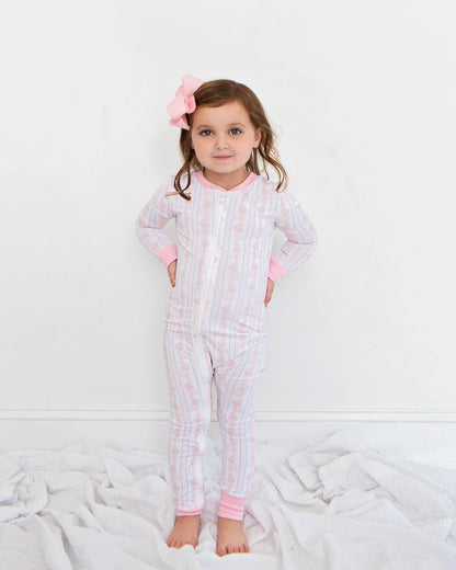 Pink Bunny And Bow Knit Zipper Pajamas  Monogram
