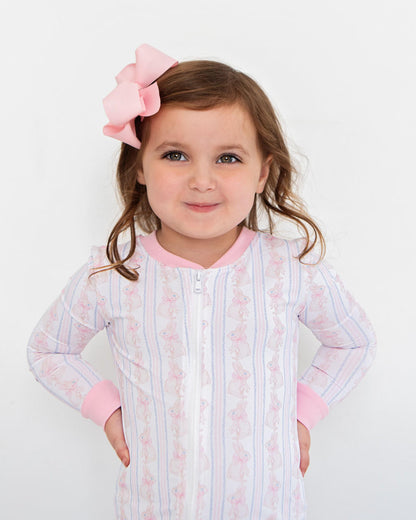 Pink Bunny And Bow Knit Zipper Pajamas  Monogram