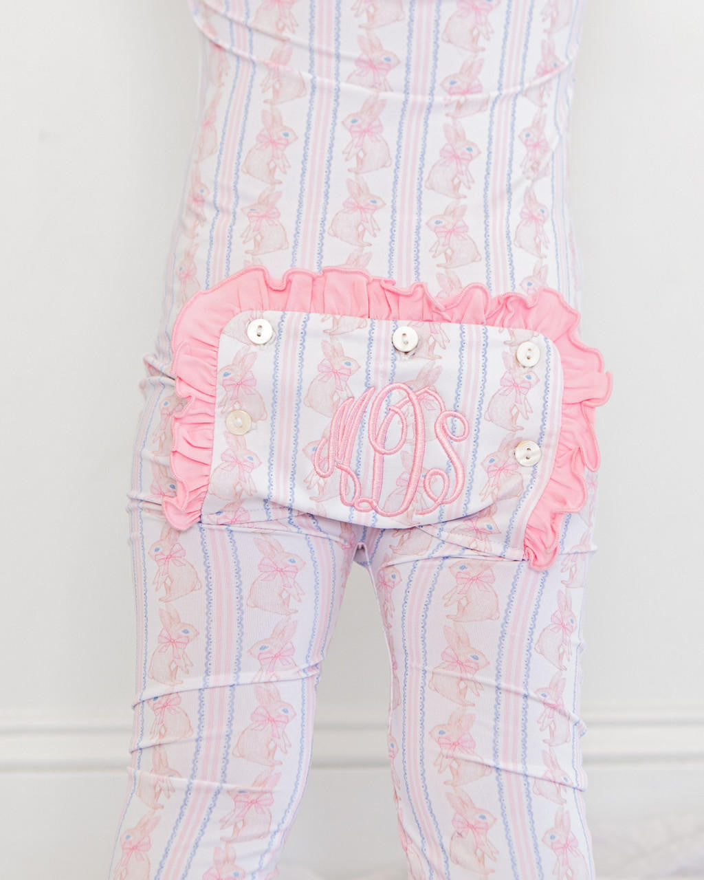 Pink Bunny And Bow Knit Zipper Pajamas  Monogram