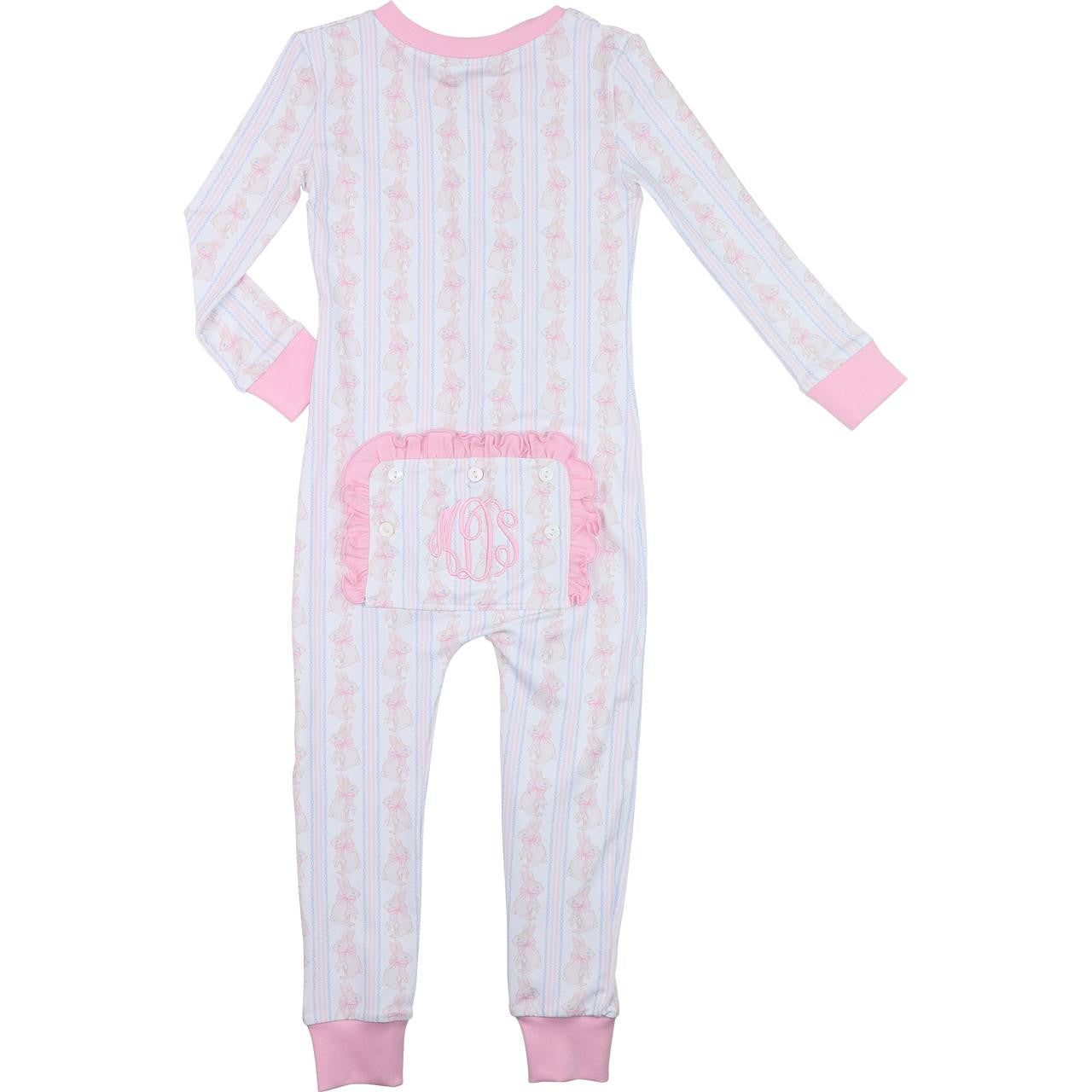 Pink Bunny And Bow Knit Zipper Pajamas  Monogram