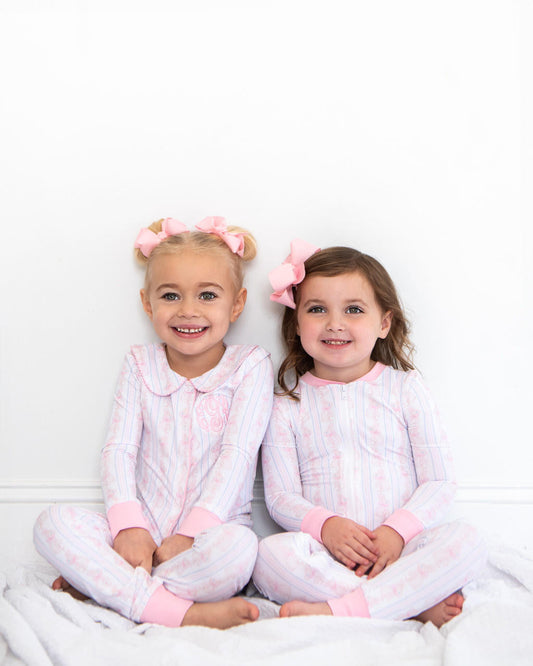Pink Bunny And Bow Knit Zipper Pajamas  Monogram