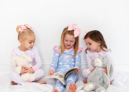 Pink Bunny And Bow Knit Zipper Pajamas  Monogram