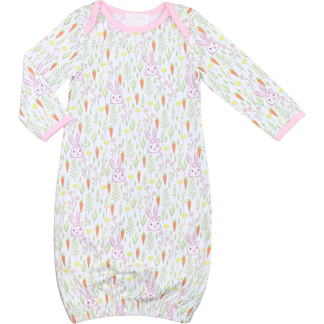 Pink Bunny And Carrot Print Knit Gown  