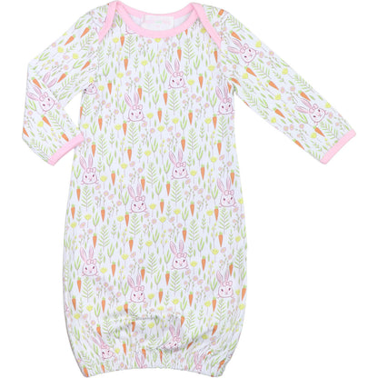 Pink Bunny And Carrot Print Knit Gown  