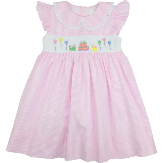 Pink Gingham Birthday Smocked Dress