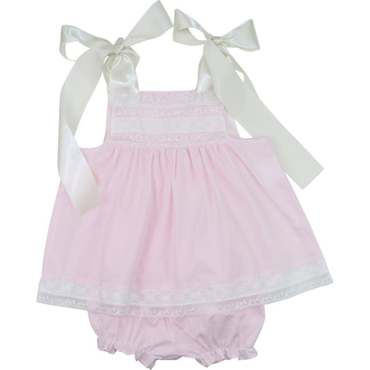 Pink Heirloom Satin Shoulder Tie Diaper Set   Smocked Threads
