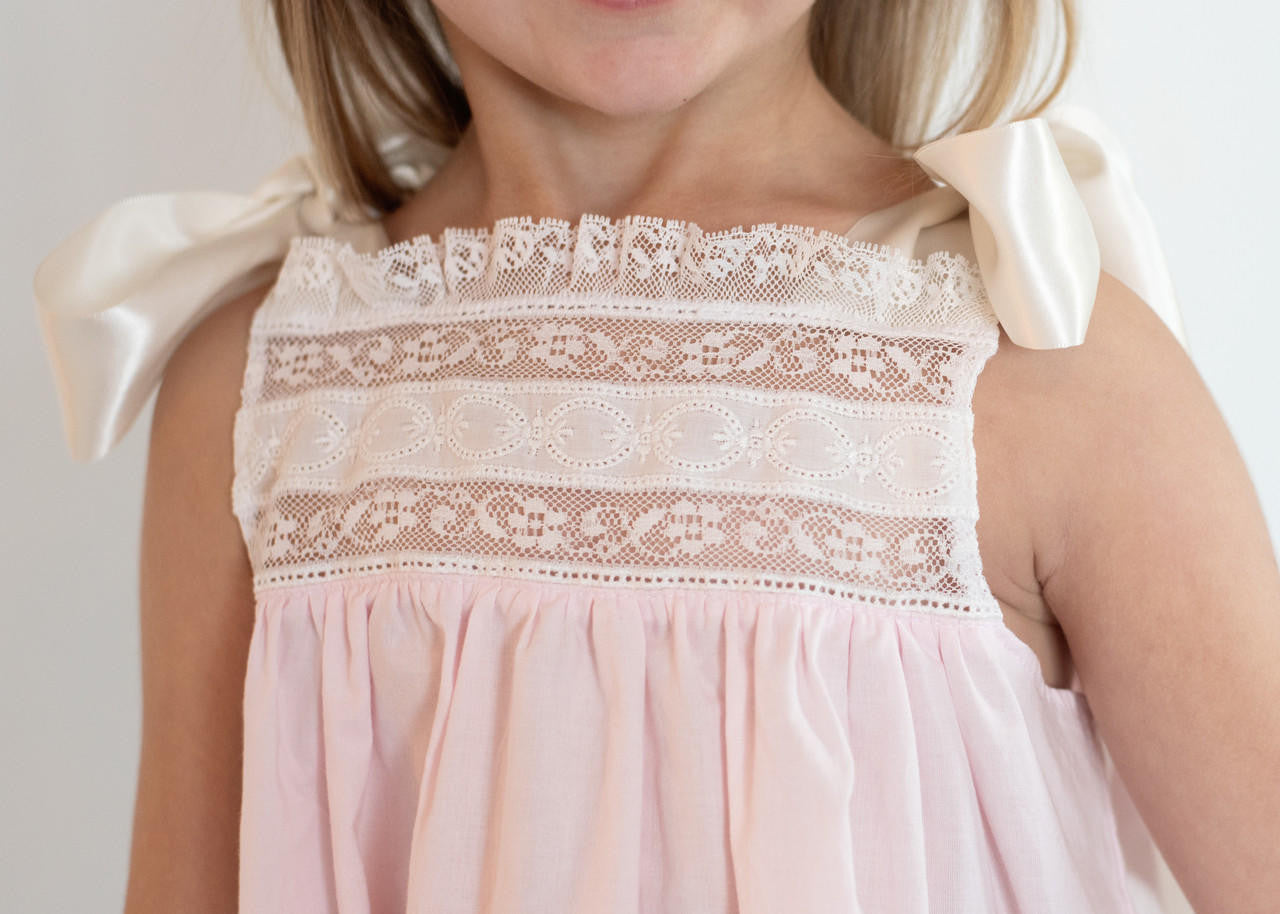 Pink Heirloom Satin Shoulder Tie Diaper Set  Smocked Threads
