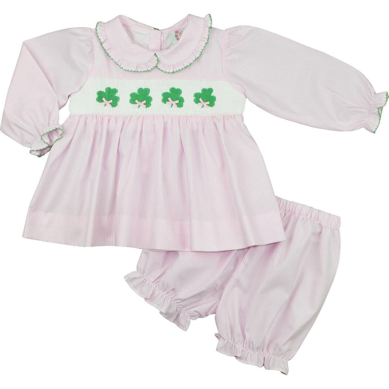 Pink Stripe Smocked Shamrock Bloomer Set  Smocked Threads