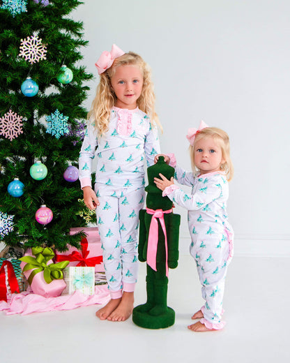 Green And Pink Knit Bow And Tree Pajamas