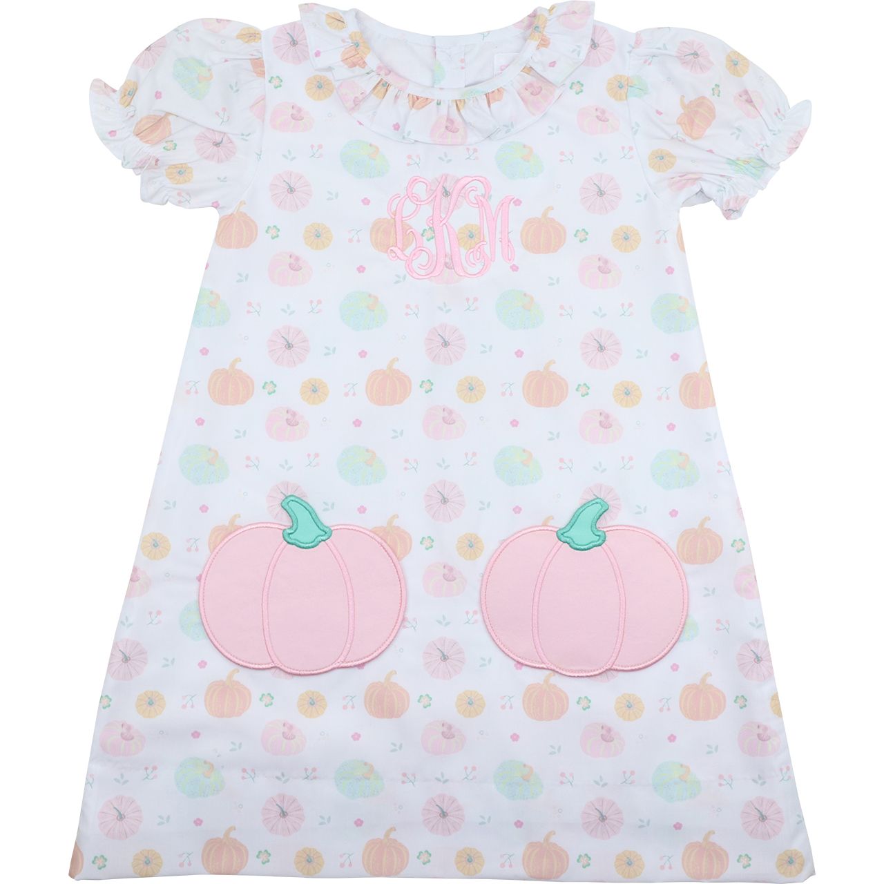 Pink Applique Pumpkin Pocket Dress