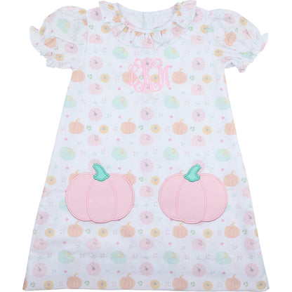 Pink Applique Pumpkin Pocket Dress