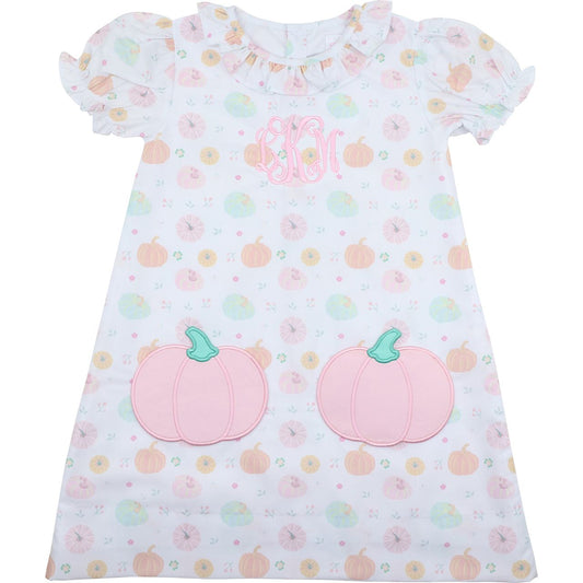 Pink Applique Pumpkin Pocket Dress