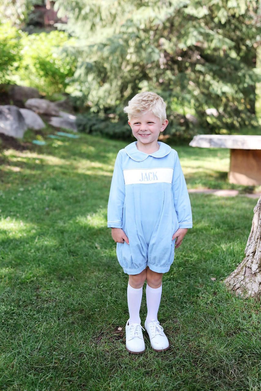 Blue Corduroy Custom Smocked Short Romper