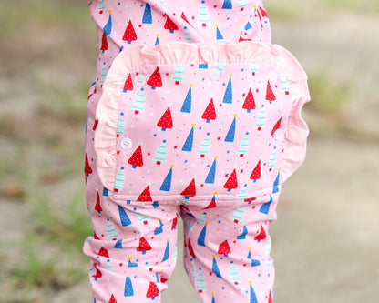 Pink And Red Knit Christmas Tree Zipper Pajamas