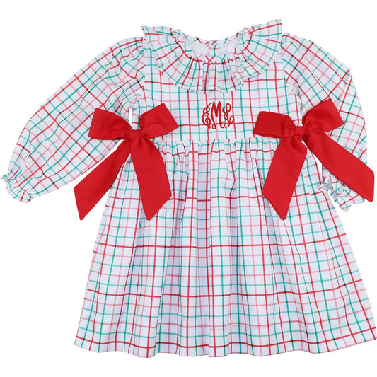 Red And Green Windowpane Bow Dress
