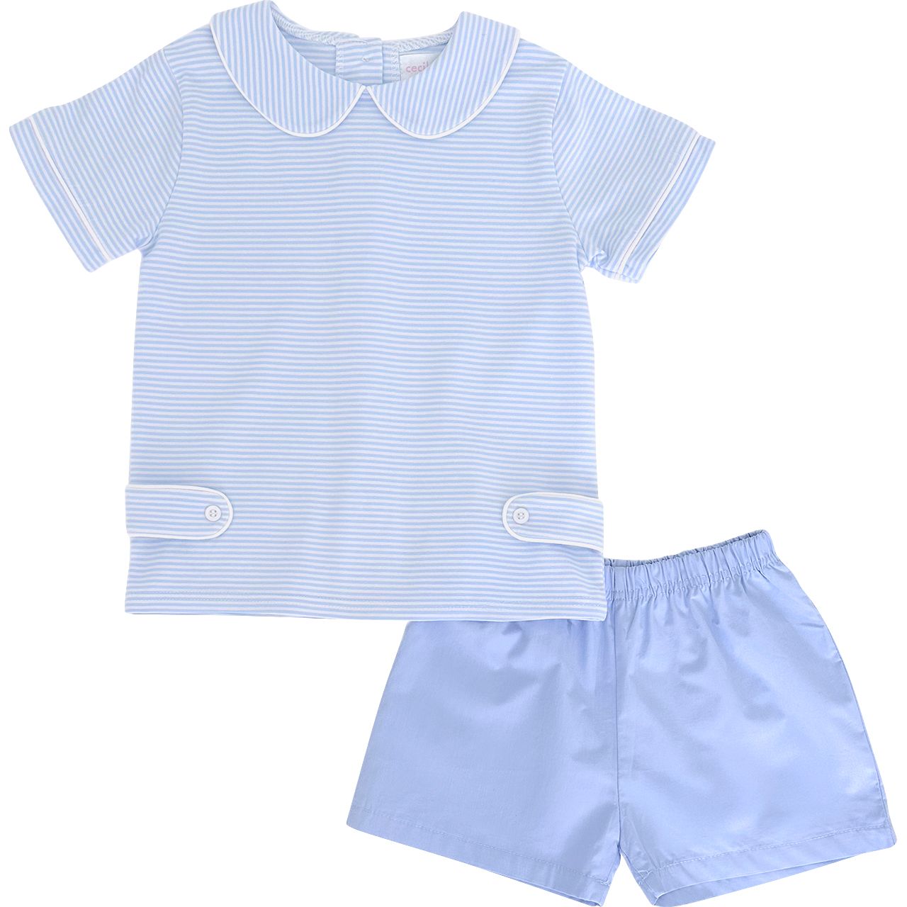 Blue Stripe Knit Tab Short Set