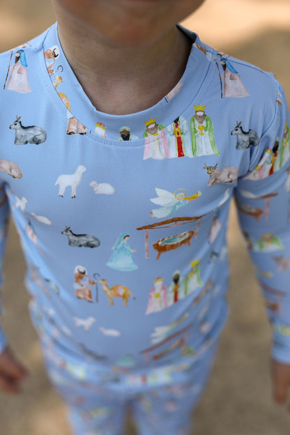 Blue Knit Nativity Scene Pajamas