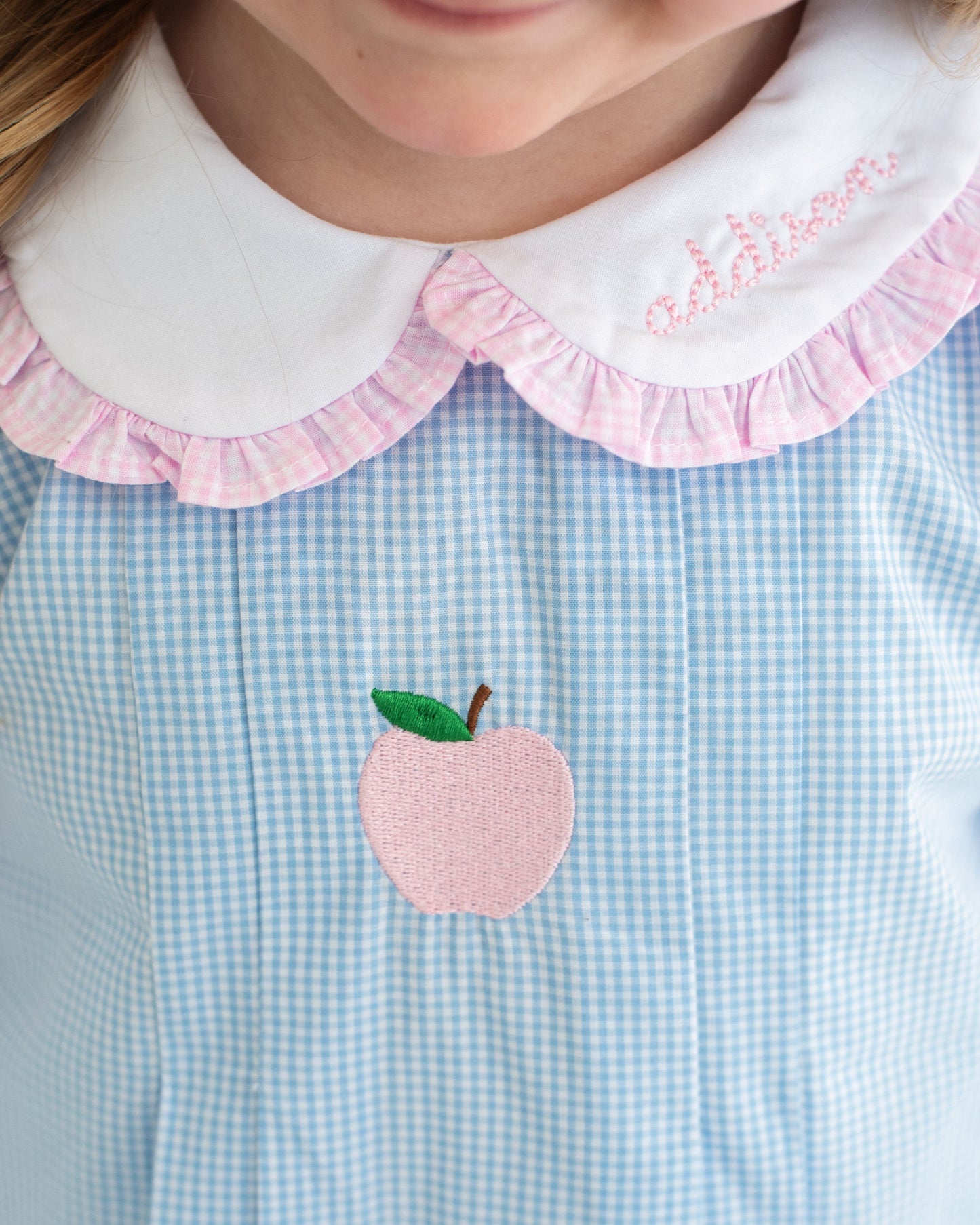 Blue And Pink Embroidered Apple Dress