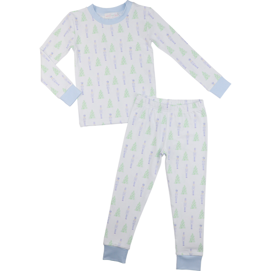 Blue And Green Knit Nutcracker And Christmas Tree Pajamas