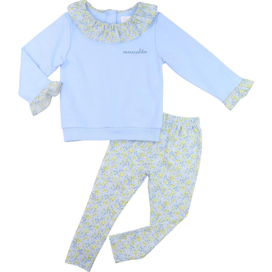 Blue And Yellow Floral Legging Set