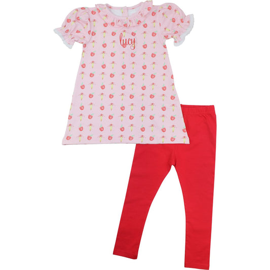 Pink Apple And Pencil Legging Set