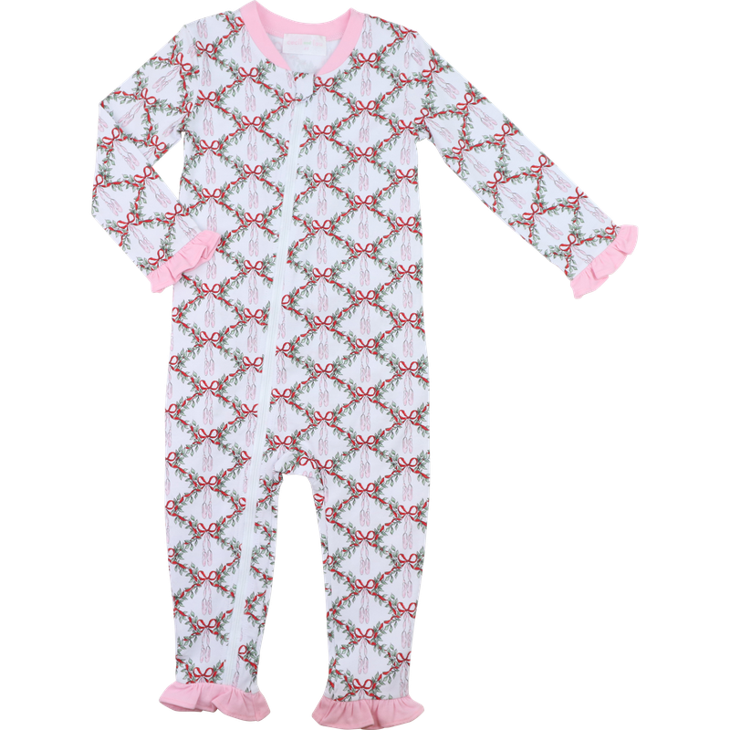 Pink Knit Christmas Ballerina Zipper Pajamas