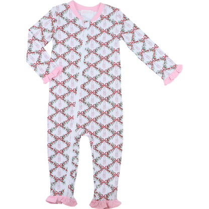 Pink Knit Christmas Ballerina Zipper Pajamas