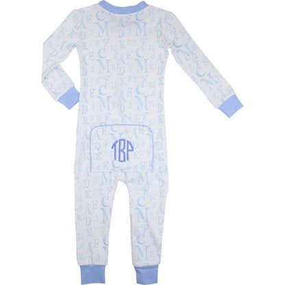 Blue Alphabet Knit Zipper Pajamas