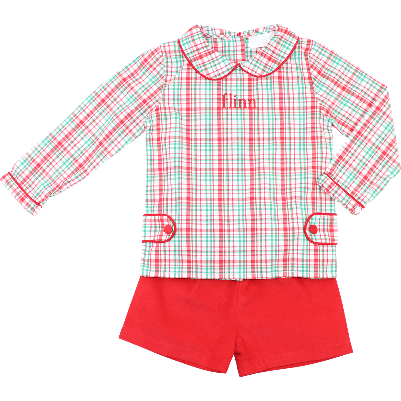 Green And Red Plaid Short Set