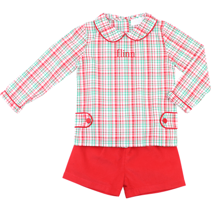 Green And Red Plaid Short Set