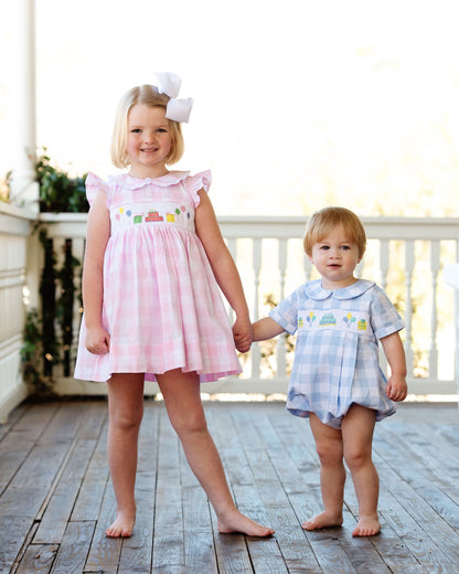 Pink Check Smocked Birthday Dress