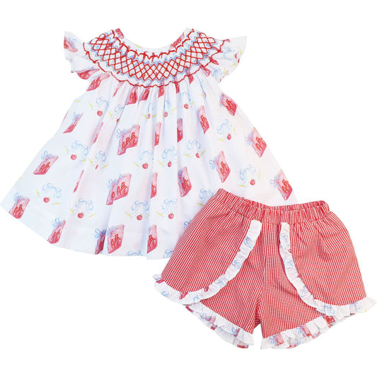 Red Gingham Smocked ABC Short Set