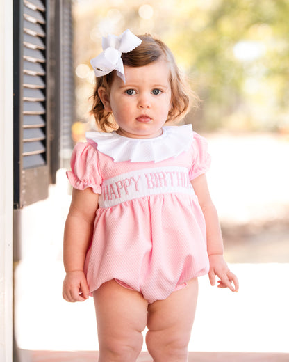 Pink Honeycomb Smocked Happy Birthday Bubble