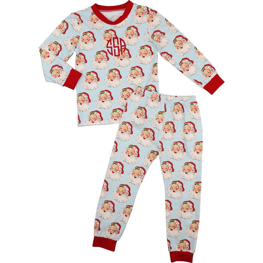 Blue Knit Vintage Santa Pajamas