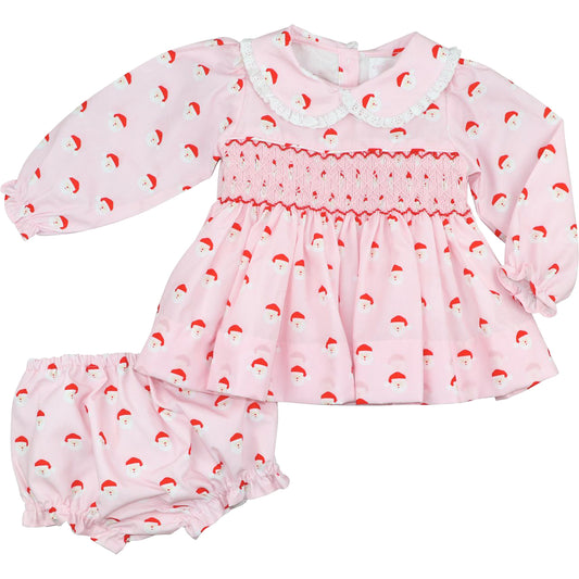 Pink And Red Smocked Santa Diaper Set