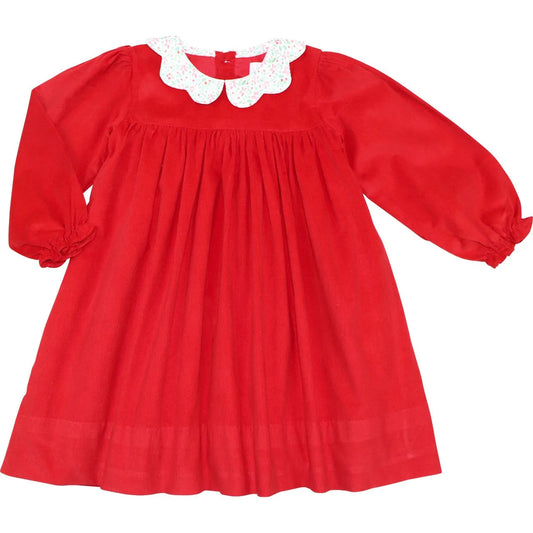 Red Corduroy Scalloped Collar Dress