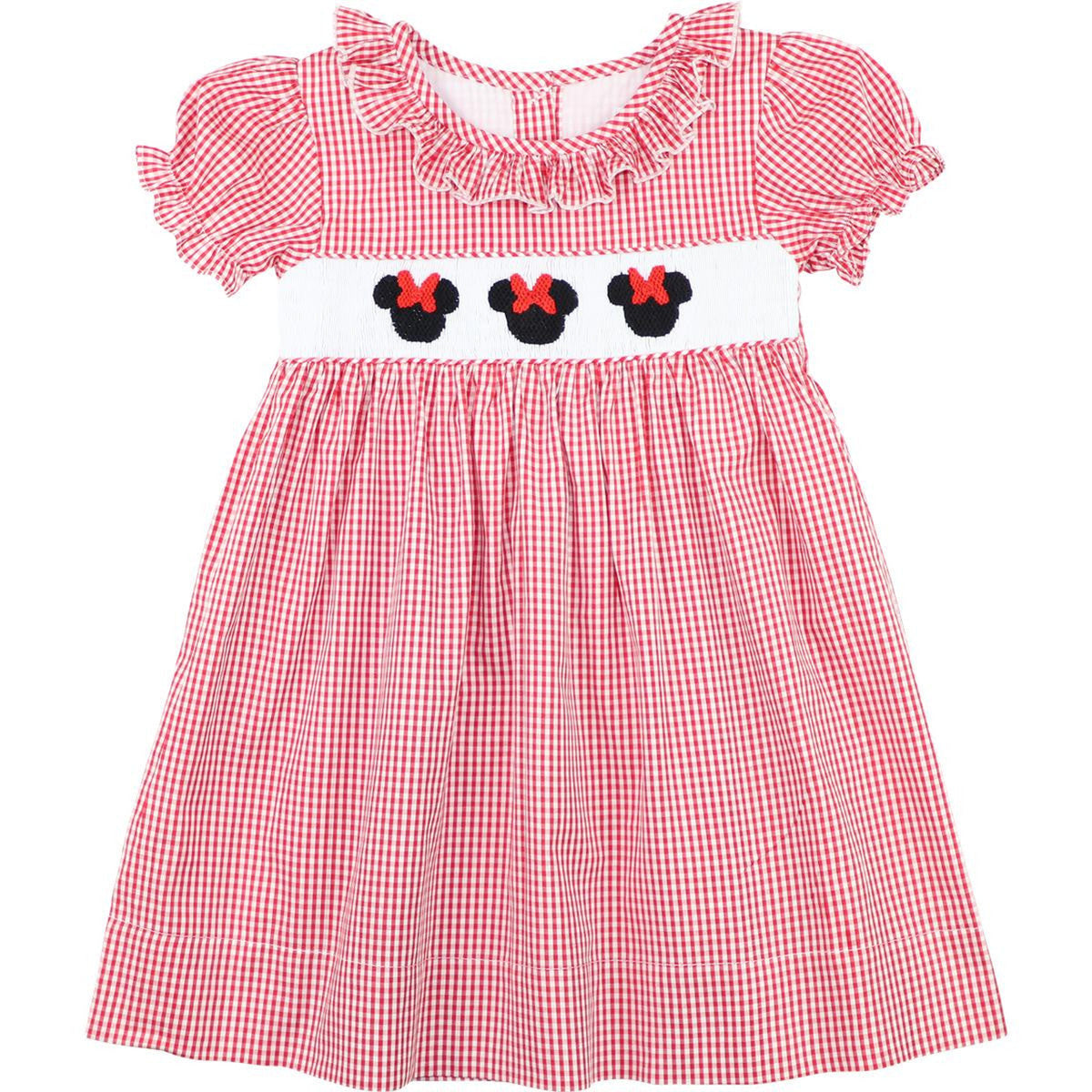 Red Gingham Smocked Mouse Ears Dress Size 7