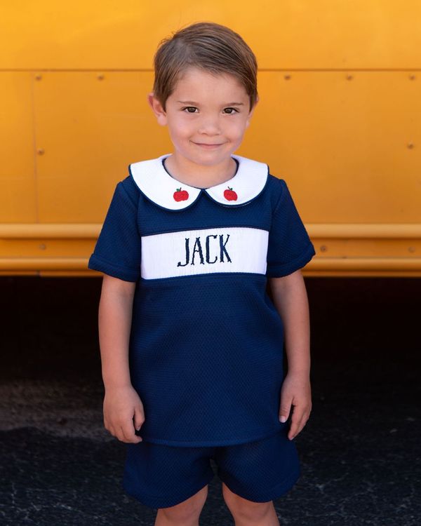 Navy Honeycomb Custom Smocked Back To School Short Set
